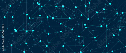 Abstract global pattern geometric polygonal space background and network connections with bokeh points and lines. Abstract blue lines and dots connections, social network communication pattern.