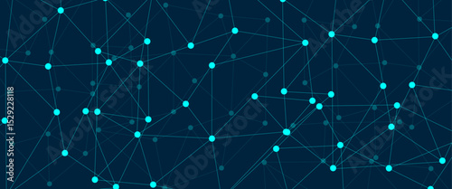 Abstract global pattern geometric polygonal space background and network connections with bokeh points and lines. Abstract blue lines and dots connections, social network communication pattern.