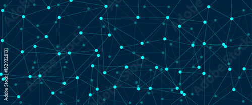 Abstract global pattern geometric polygonal space background and network connections with bokeh points and lines. Abstract blue lines and dots connections, social network communication pattern.