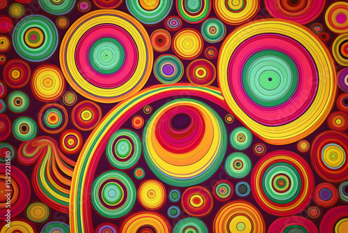 	Groovy Psychedelic Pattern with Abstract Circles and Swirls