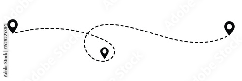 Dotted path with points. Map address location pointer symbol. Travel vector icon. Travel from start point and dotted line tracing.