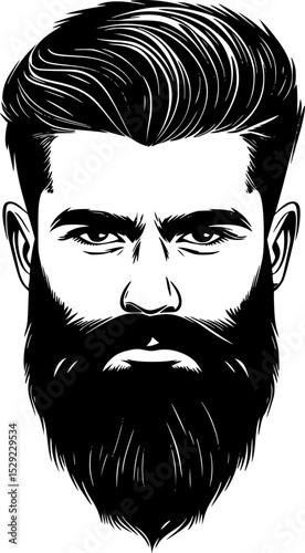 Black Silhouette Vector of Bearded Man Logo for Barbershop