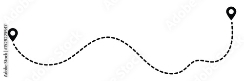 Route icon. Dot line path route travel banner illustration. Two points with dotted path and location pin. 