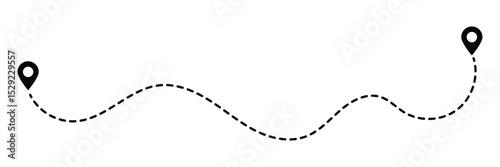 Route icon. Dot line path route travel banner illustration. Two points with dotted path and location pin. 