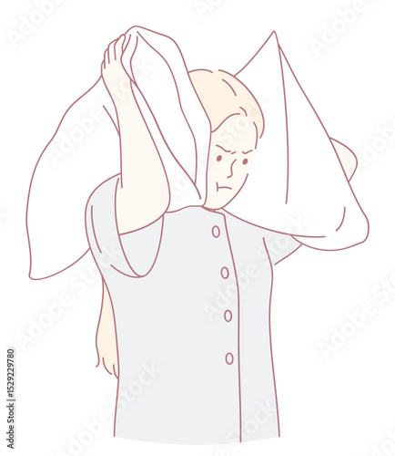 A woman arranges her cozy pillows, reflecting a calming bedtime routine perfect for wellness and relaxation