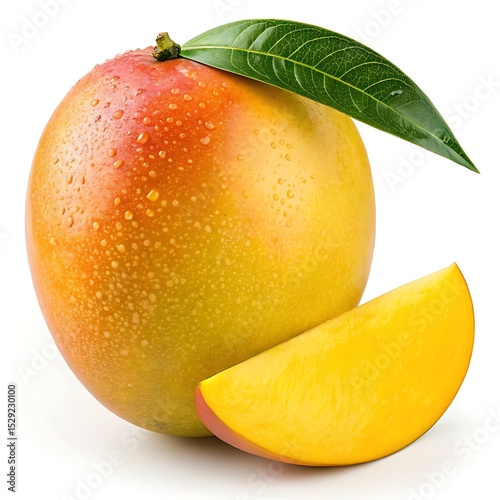 Fresh Mango with Leaf and Slice, Perfect for Food Photography