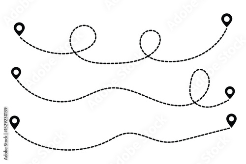 Road map icon. Route location icon two pin sign and dotted line. transportation route chart. Vector illustrator