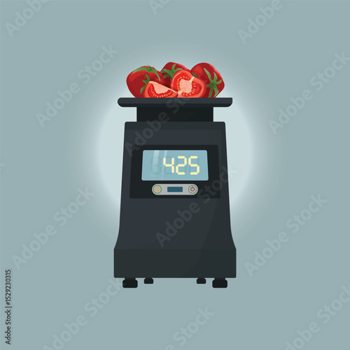 Electric scales and the tomatoes. Weight of vegetables for diet concept stock design illustration