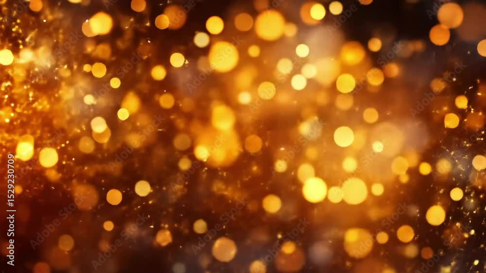 A sparkling background of glowing golden bokeh lights gives a festive and celebratory effect.