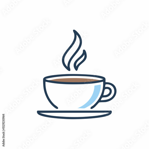 A simple illustration of a steaming cup of coffee on a saucer.