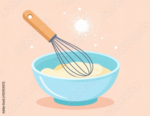 Light Blue Mixing Bowl With Whisk And Flour