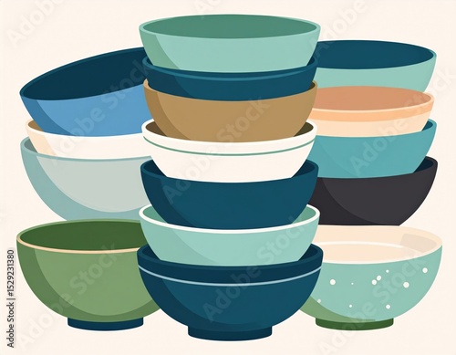 Stacked Colorful Bowls In Various Shades