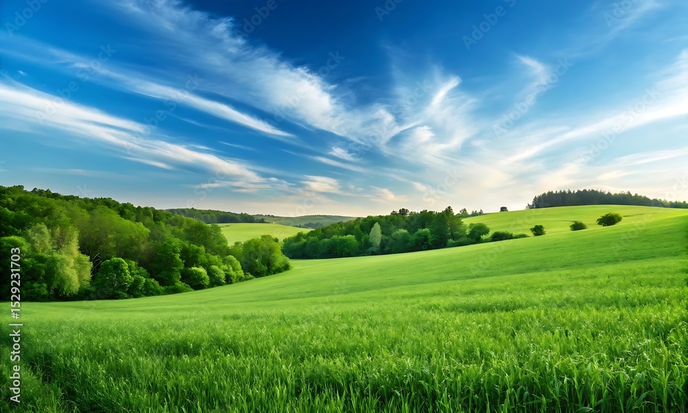 Obraz premium Lush Green Fields Under a Majestic Sky