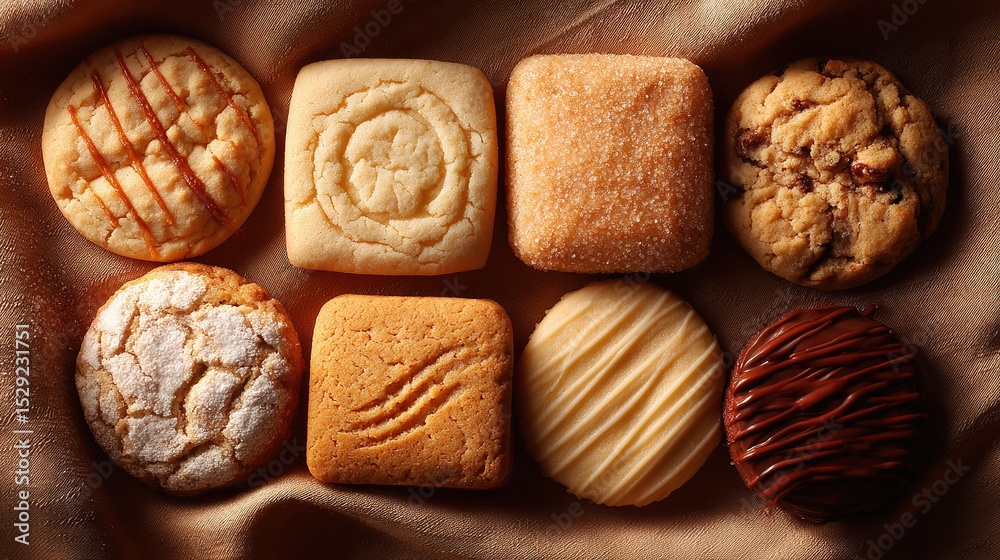 Assorted cookies neatly arranged, a cozy and inviting display of homemade treats
Assorted cookies neatly arranged, a cozy and inviting display of homemade treats