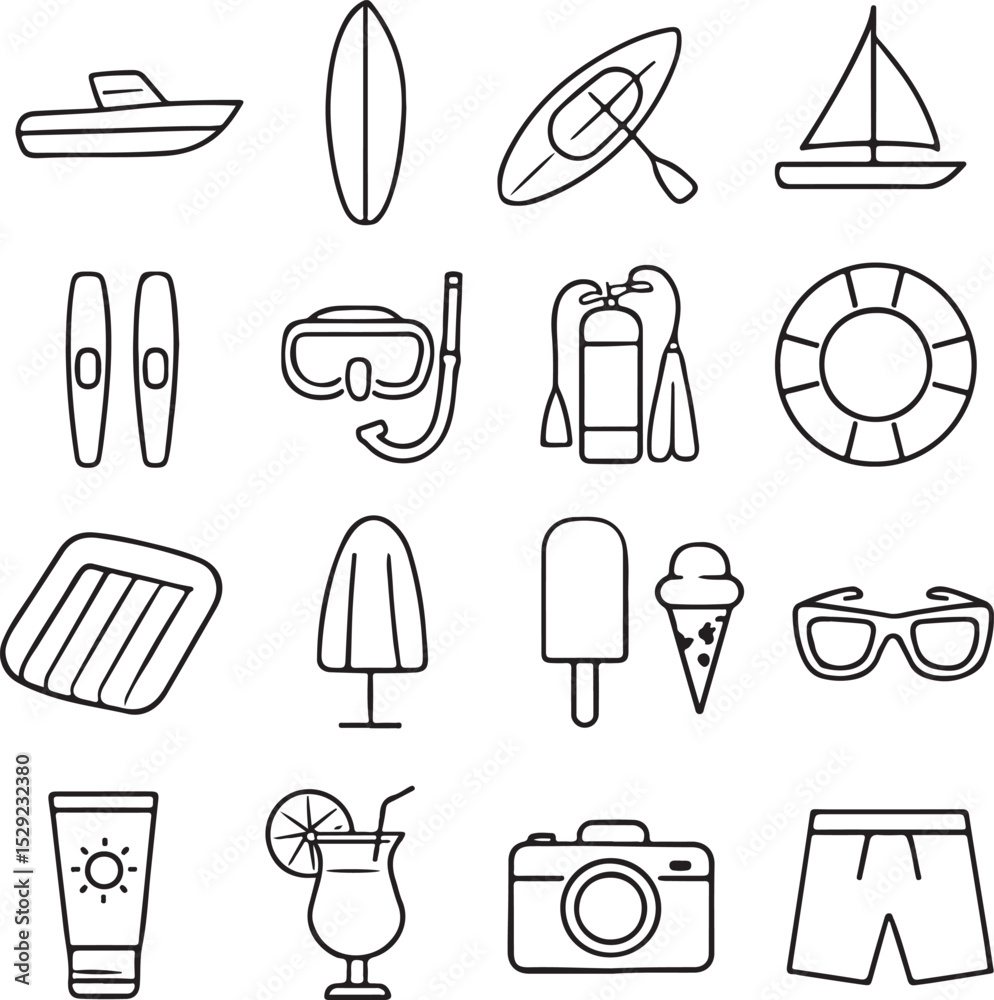 Ταπετσαρία Water recreation, sport and other activities icon set with adjustable line weight for depicting various lake, sea, ocean, river, pool activities