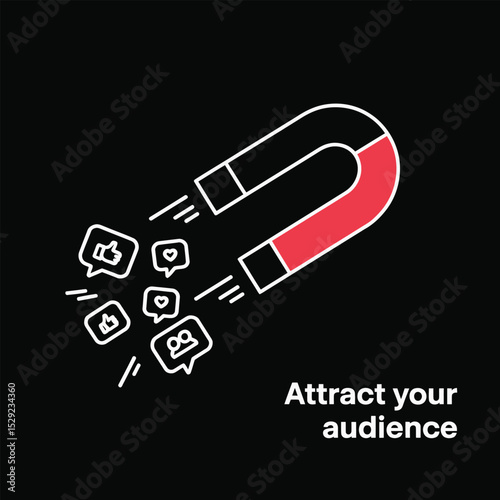 Magnet attracting social media engagement likes comments followers audience growth
