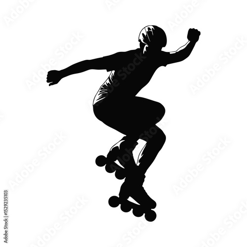 vector silhouette of a roller skater athlete in action