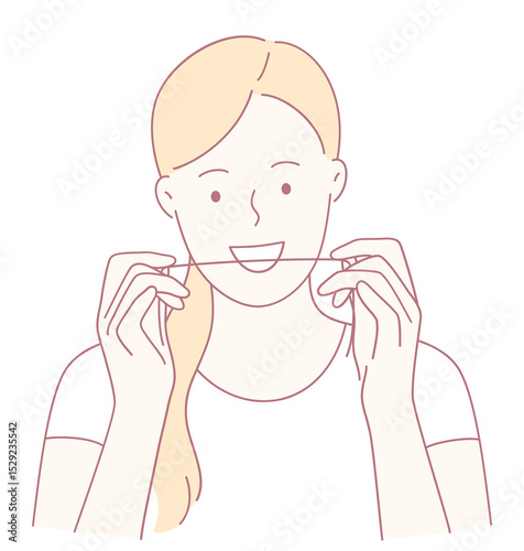 A woman confidently demonstrating the proper dental flossing technique for maintaining healthy oral hygiene