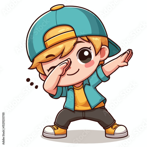 Cute cool boy dabbing pose cartoon vector