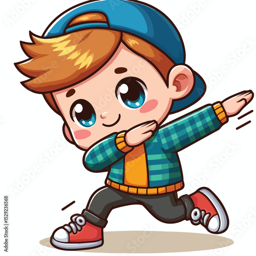 Cute cool boy dabbing pose cartoon vector