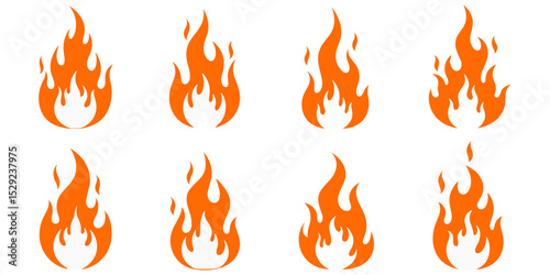 set of fire flames are isolated on white background