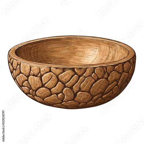 A rustic wooden bowl design with a unique stone-like texture ideal for logo branding home decor and kitchenware projects