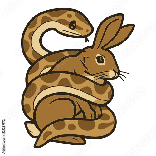 Cartoon paython wrapped around a rabbit, a dangerous situation