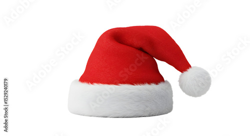 A vibrant red Santa hat with white fur trim, set against a transparent background, perfect for holiday-themed designs