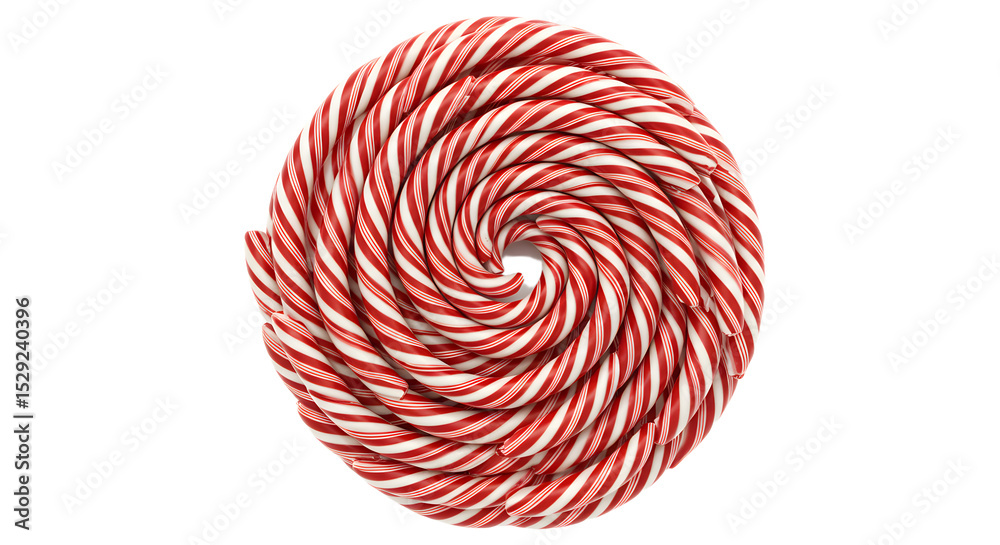 A vibrant, spiraled candy cane with red and white stripes, set against a plain background, ideal for festive themes A vibrant, spiraled candy cane with red and white stripes, set against a plain background, ideal for festive themes