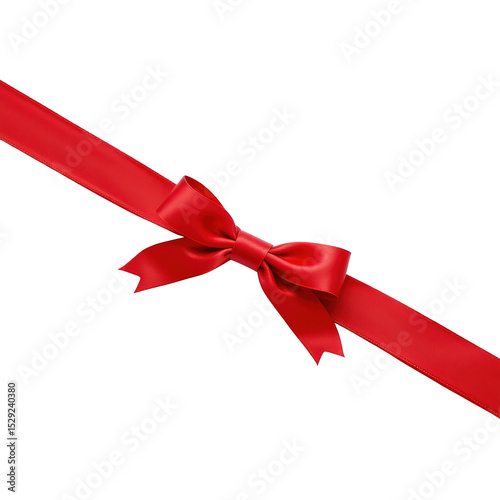 Elegant Red Satin Ribbon with Bow Isolated on White Background for Gift Wrapping and Decoration Purposes