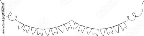 Garland bunting with flags in one continuous line drawing.Birthday and jubilee party decoration.Celebration party hand drawn flags