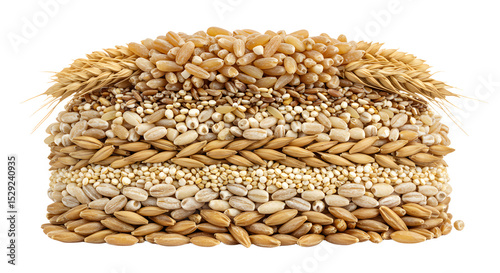A visually striking arrangement of assorted grains and seeds meticulously layered to create a textured display, highlighting natural colors