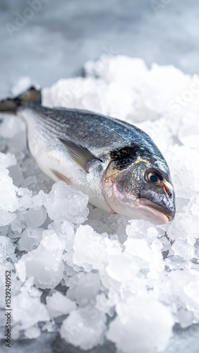 Fresh fish resting on crushed ice in a culinary setting at a market stall