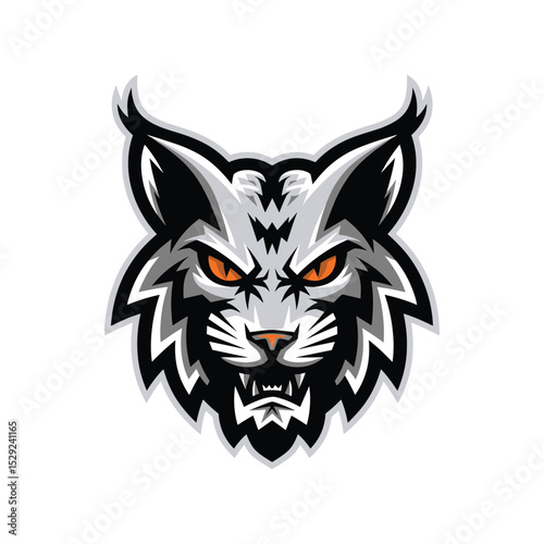 Fierce Lynx Head Mascot Logo in Black and Gray Vector Style
