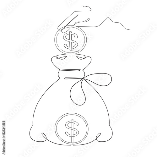 continuous line Money budget savings loan cash earning income wallet currency dollar card coin revenue piggy bank