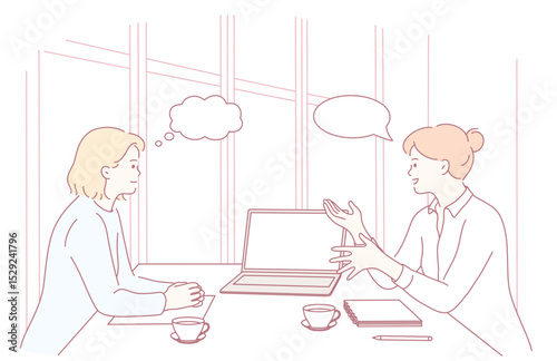 Two skilled professionals engaged in a thoughtful and productive discussion during a meeting in a modern office setting