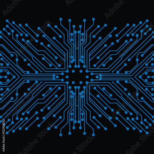 Symmetrical Circuit Board Design – Futuristic Digital Technology Pattern on Black Background