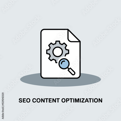 Seo content optimization icon document gear magnifying glass