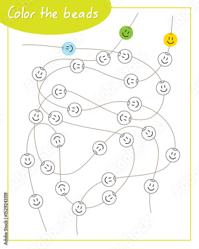 Color the beads emoticons. Lesson for children education and activities. Age 5-7.