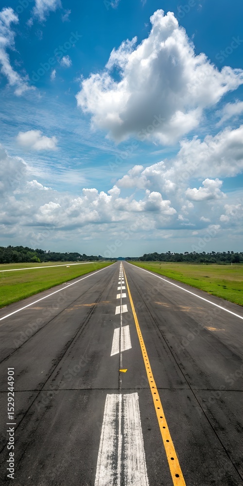 Fototapeta premium Empty Airport Runway with Blue Sky