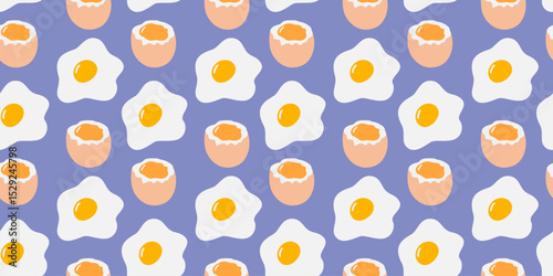 lightly boiled egg and Fried Egg Seamless pattern World Egg Day Food poster promo Background idea