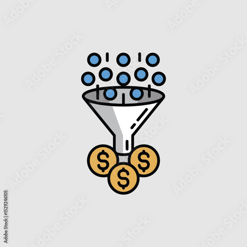 Sales funnel illustration leads to profit money conversion marketing strategy