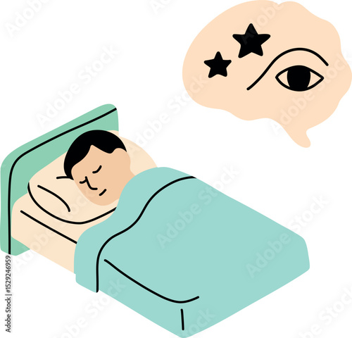 the sleep cycle and the brain - sleeping person with dream clouds