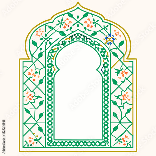 Ornate green and gold floral arch frame