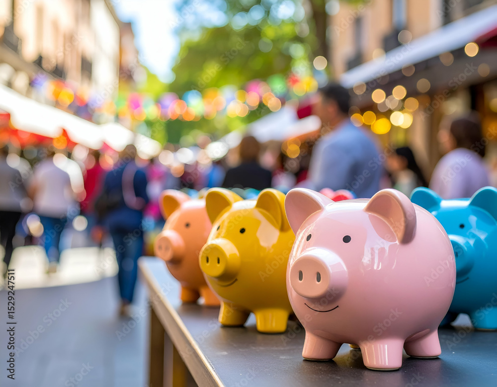 Obraz premium Colorful Piggy Banks Showcasing Community Event Focus on Savings