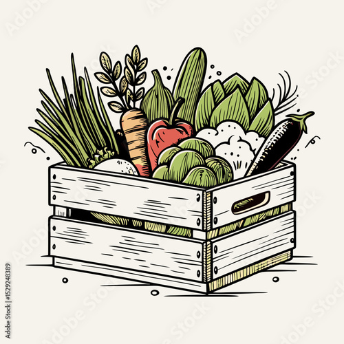 Farm-Fresh Vegetables in Rustic Wooden Crate – Organic Produce for Healthy Living