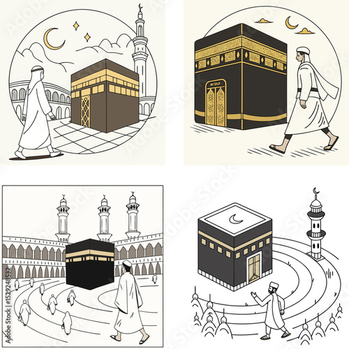  A pilgrim icon walking around the Kaaba. 