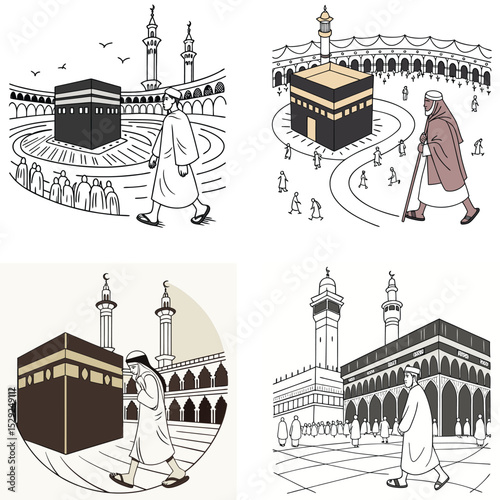  A pilgrim icon walking around the Kaaba. 