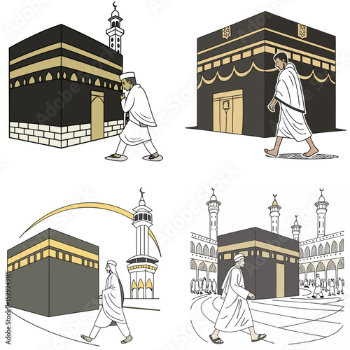  A pilgrim icon walking around the Kaaba. 