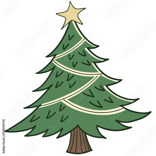 Cute Cartoon Christmas Tree with Star